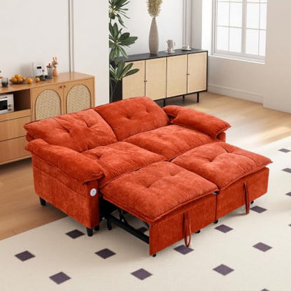 73" Plush Velvet Convertible Loveseat Sleeper Sofa Bed, Loveseat Convertible with Hidden Mattress, Sofa Bed Couch Simple Assembly for Small Apartment and Guest Space, Orange - color: Orange