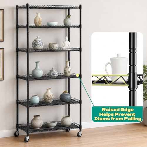 Wire Shelf Rack with 600D Oxford Cover & Wheels, 30"W x 14"D x 72"H | 6-Tier Wire Shelving with Wheels and Waterproof & Dustproof Shelf Cover, for Kitchen, Pantry & Laundry Room - size: 6-Shelf 30"W x 14"D x 72"H W/Cover