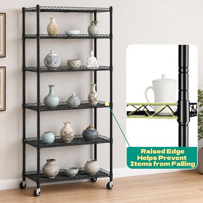 Wire Shelf Rack with 600D Oxford Cover & Wheels, 30"W x 14"D x 72"H | 6-Tier Wire Shelving with Wheels and Waterproof & Dustproof Shelf Cover, for Kitchen, Pantry & Laundry Room - size: 6-Shelf 30"W x 14"D x 72"H W/Cover