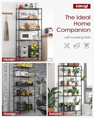 Sakugi 5-Tier Storage Shelves 33.1" x12.6" x73.5" Black with Wheels | Kitchen, Closet, Pantry, Garage, Heavy Duty, Adjustable Feet, Metal Construction - color: Black, size: 33.1W x 12.6D x 73.5H(5T)