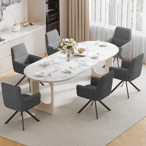 Swivel Dining Chairs Set of 6, Upholstered Dining Room Chairs with Thicken Cushion, 360°Swivel Dining Chairs with Armrests Modern Kitchen Chairs for Lounge, Chenille, Darkgrey - color: Darkgrey, size: Set of 6