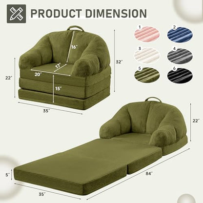 wanan Folding Sofa Bed, 3-in-1 Convertible Boneless Couch with Handle, Floor Lounger & Sleeper Chair for Adults, Comfy Folding Couch Single Sofa for Living Room Bedroom, Green - color: Green