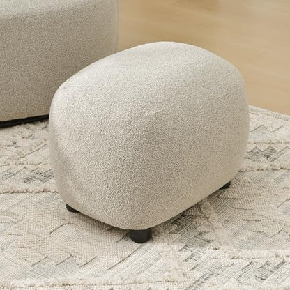 KINWELL Round Boucle Upholstered Ottoman Chair Padded Seat Footstool, Taupe | Easy Assembled Modern Soft Sofa Couch Loveseat Chair Footrest, Extra Seating for Bedroom Entryway, 18.5" D x 23" W x 16.5" H - color: Taupe