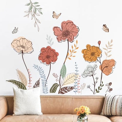 wondever Boho Flower Wall Stickers Wildflower Floral Grass Peel and Stick Wall Art Decals for Living Room Bedroom TV Wall | Peel and Stick, Removable, Wall Art Decals, Wall Decoration, Living Room Bedroom, Office Sofa TV Home Wall Decor