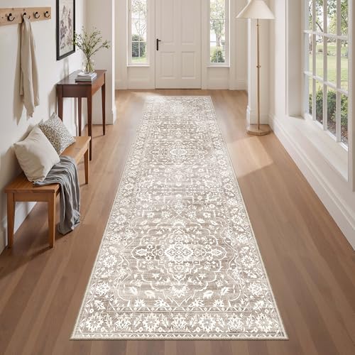 Soalmost 2.5'x8' Runner Rugs for Hallway, Washable Kitchen Runner Rug | Vintage Non-Slip Soft 2'6"x8' Carpet Runner with Rubber Backing for Entryway Laundry Bedroom Farmhouse Light Brown - color: Light Brown, size: 2'6" x 8' (Runner)