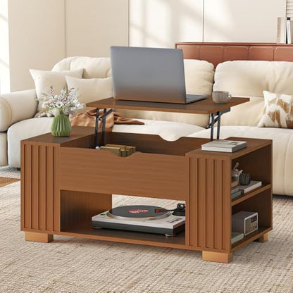 COMHOMA Lift Top Coffee Table for Living Room, 39" Center Table with Hidden Storage Compartment, Adjustable Wooden Tea Table for Small Spaces, Dark Brown - color: Dark Brown