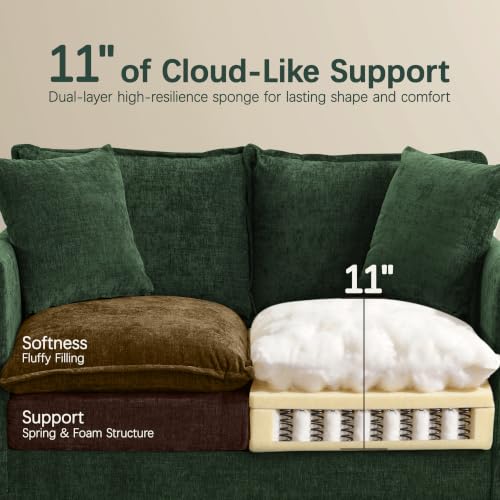 52" Loveseat Sofa, L-Shaped Cloud Love Seat Couches with Ottoman | Comfy Chenille Modern Love Seat with 2 Pillows, Small Loveseat for Small Spaces, Living Room, Bedroom, Apartment,Green, 52" L - color: Green, size: 52" L