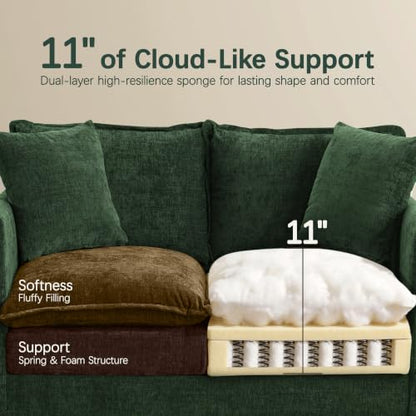 52" Loveseat Sofa, L-Shaped Cloud Love Seat Couches with Ottoman | Comfy Chenille Modern Love Seat with 2 Pillows, Small Loveseat for Small Spaces, Living Room, Bedroom, Apartment,Green, 52" L - color: Green, size: 52" L