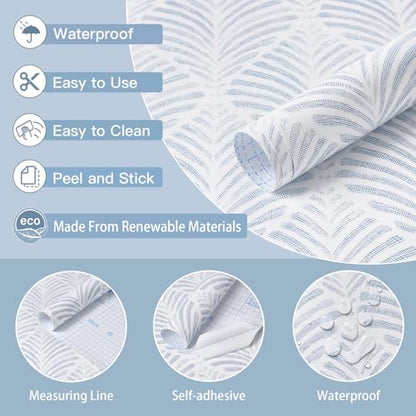 Safiyya Peel and Stick Wallpaper Boho Contact Paper 17.3"x393" Blue Geometric Modern Wall Paper Self Adhesive Removable Wallpaper for Bedroom Vinyl Rolls - color: Blue and White, size: 17.3" x 393"