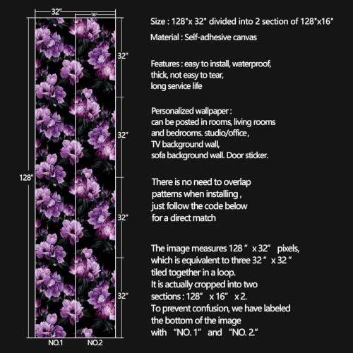 Purple Flowers Peel and Stick self Adhesive Wallpaper Floral - 128''x32'' - color: X12, size: 128"x32"