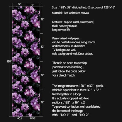 Purple Flowers Peel and Stick self Adhesive Wallpaper Floral - 128''x32'' - color: X12, size: 128"x32"