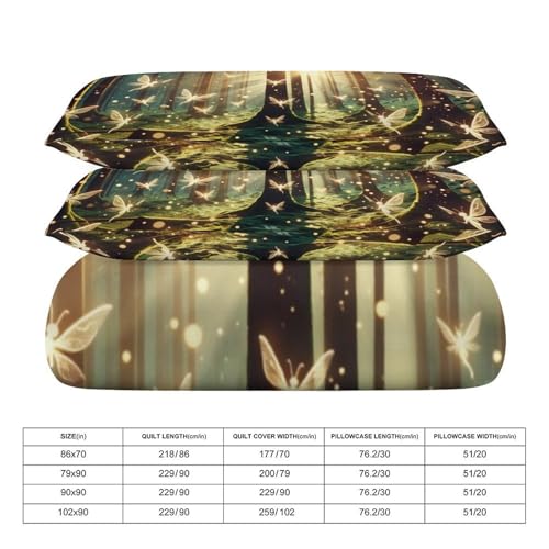 Enchanted Forest 3 Piece Reversible Bedding Set 102"x90",Double Sided Brushed Microfiber Duvet Cover Set with 2 Pillowcases Soft Breathable Comforter Cover for Home - color: Enchanted Forest-1, size: 102"x90"