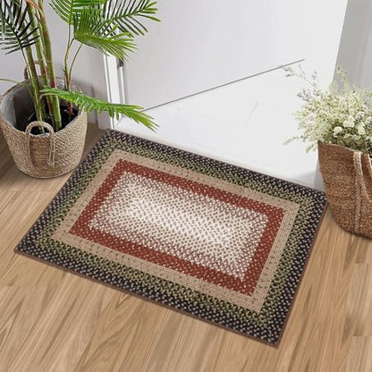 Entryway Area Rug 2x3 Small Machine Washable Bedroom Rug Non Slip | Bathroom Mat Stain Resistant Kitchen Farmhouse Carpet Modern Rustic Area Rugs for Living Room Dining Room, Crimson/Earthy - color: Crimson/Earthy, size: 2' x 3' (Rectangular)