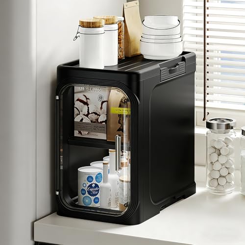 UFORU Tall Narrow Storage Cabinet,Slim Organizer with Magnetic Doors&Wheels | 1 Tier, Smooth-Rolling Wheels, Durable Waterproof Plastic, Adjustable Shelves, Space-Saving Design for Small Spaces - color: Black, size: 1 tier