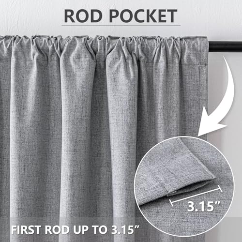 100% Blackout Curtains 72 inch Length 2 Panels Faux Linen Long Drapes for Bedroom Living Room Black Out Room Darkening Curtain Thermal Insulated Back Tab Rod Pocket(W37 x L72, Light Grey) - color: Light Grey, size: 37"W x 72"L (Pack of 2)