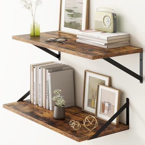 Fun Memories 27.5" W x12 D Floating Shelves, Large Wall Shelves 27.5 Inch Long, Set of 2, Farmhouse Wood Floating Shelf Wall Mounted, Deep Shelves for Bathroom, Living Room, Kitchen, Rustic Brown - color: Rustic Brown, size: 27.5"W x12"D