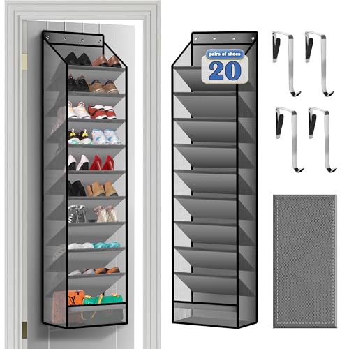 10 - Pocket Over - the - Door Hanging Shoe Organizers & Rack, Made of Sturdy 600D Oxford + Non - Woven Fabric, Space - Saving Storage for Shoes, Boots & More (Gray) - color: Gray