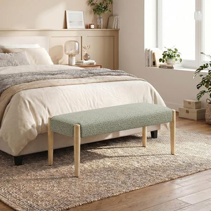 Usaint 42" End of Bed Bench with Wood Legs, Green with Oak Leg | Modern Upholstered Bedroom Bench with Rubberwood Legs, Entryway Bench with Cushion, Dining Bench for Living Room, Bedroom - color: Green With Oak Leg