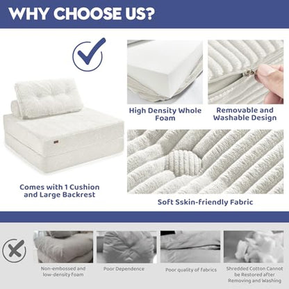 Convertible Floor Couch,NoWall Needed Sleeper Lounger Space-Saving | Convertible couch provides ample guest resting space.Detachable washable cover maintains long-term freshness and cleanliness. - color: Creamy Apricot, size: Twin