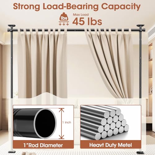 SUNALLY Room Divider Curtain Rod, No Drilling Room Separator for Space Partition Adjustable 4-10ft(H) 28-70inch(W) Heavy Duty Temporary Wall Divider Floor to Ceiling Tension Rod, Black | No Drilling Temporary Wall Divider for Space Partition,Adjustable He