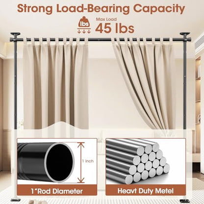 SUNALLY Room Divider Curtain Rod, No Drilling Room Separator for Space Partition Adjustable 4-10ft(H) 28-70inch(W) Heavy Duty Temporary Wall Divider Floor to Ceiling Tension Rod, Black | No Drilling Temporary Wall Divider for Space Partition,Adjustable He