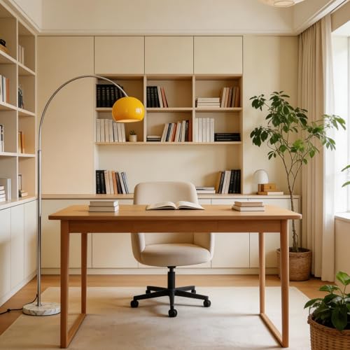 Modern LED Arc Floor Lamp Silver Floor Lamp Glass Shade Standing Lamp with Marble Base Floor Light for Living Room Reading Bedroom Home Office