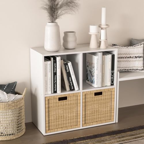 Wooden 4 Cube Storage Organizer with Closed Back Panel,White Cube Shelf Cubby Storage Organizers with Compartments for Living,Bookshelf,Organizers Easy to Install (White, 4 Cube) - color: White, size: 4 Cube-11in