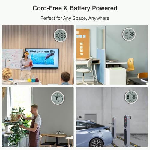 Digital Atomic Wall Clock Battery Operated, 8 Inch Large Display | Never Needs Setting Clock with Date and Temp, Auto DST, Self-Setting Time, Easy to Read for Bedroom, Living Room, Office - color: White