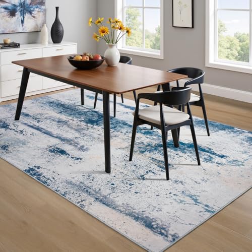 Toneed Abstract Area Rug Modern Washable Rug Soft Non Slip Rug Low Pile for Bedroom Living Room Dining Room Dusty Teal Grey 4x6 Feet - color: Dusty Teal Grey, size: 4' x 6' (Rectangular)