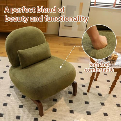 Upholstered Armless Accent Chair for Living Room, Modern Comfy Living Room Chairs with Wooden Legs & Pillows, Lounge Sofa Side Chair for Bedroom Reading (Olive Green, 1) - color: Olive Green