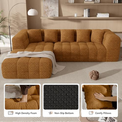 107" Boneless Couch with L - Shaped Chaise, Modern Chenille Modular Sectional Sofa with Tufted Design, Comfy Upholstered Sofa, No - Assembly Sectional Couch, Orange-Brown - color: Orange-brown