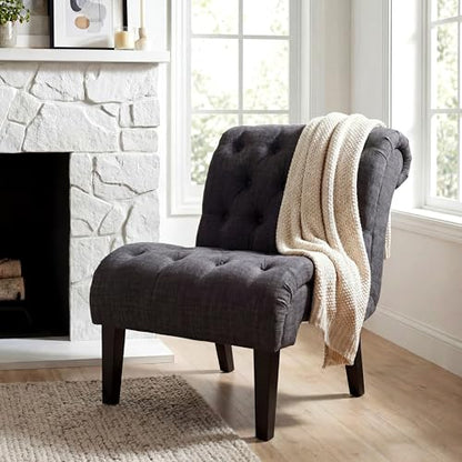 Tufted Upholstered Accent Chair for Living Room Bedroom Lounge Chair Armless Linen Slipper Chair with Wood Legs Gray - color: Grey, size: 1 Chair