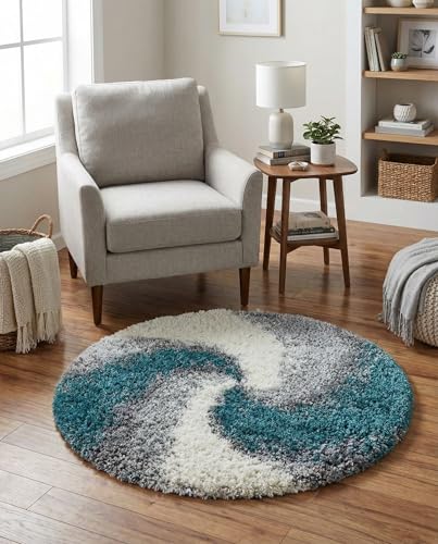 Rugs.com - Soft Touch Shag Rug – 3 Ft Round Turquoise Stain-Resistant Shag Rug – Plush Swirl Pattern for Bedrooms, Nurseries, and Cozy Nooks - color: Turquoise, size: 3' (Round)