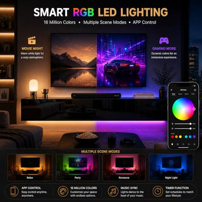 63" Floating LED TV Stands for Living Room w/ Storage, Entertainment Center | Fits TVs up to 70", Glossy Front, Hidden Storage, Wall Mounted, Cable Management, RGB LED, Easy to Clean, Modern Style - color: Black