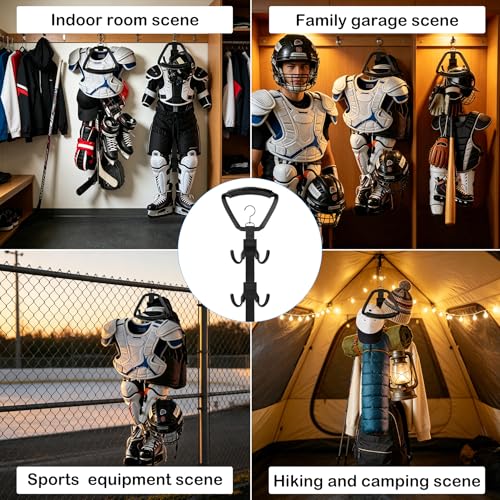Hockey Equipment Drying Rack Rotatable Hook | 5 Adjustable Hooks, Space-Saving Wall-Mounted Equipment for Skates, Gloves, Pads, Helmet, Jersey