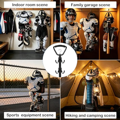 Hockey Equipment Drying Rack Rotatable Hook | 5 Adjustable Hooks, Space-Saving Wall-Mounted Equipment for Skates, Gloves, Pads, Helmet, Jersey
