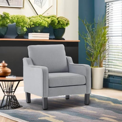 VINGLI Mid Century Modern Accent Chair, Light Grey Fabric Accent Chairs for Living Room Upholstered Armchair with Scooped Arms for Bedroom, Apartment, Studio, Office, Waiting Room - color: Light Grey