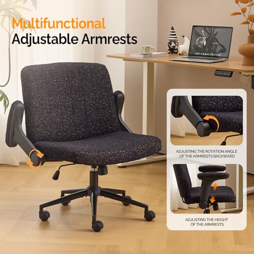 VINGLI Criss Cross Chair with Adjustable Flip-Up Arms,Cross Legged Chair with Wheels,Extra Wide Office Chair,Desk Chair for Home Office,Vanity,Bedroom, Apartment,Starry Chenille,Black - color: Black