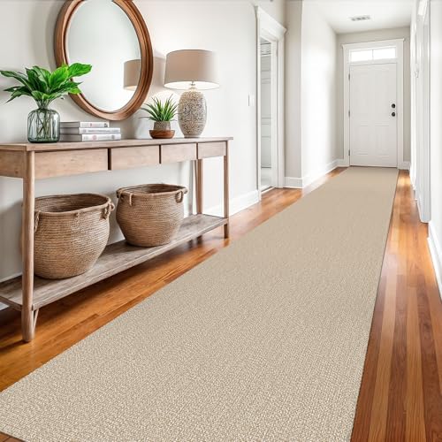Washable Runner Rug, Non Slip Hallway Runner, 3x18 Ft, Sand/Beige | Washable Braided Runner Carpet Non Slip Rubber Dot Backed, For Hallway, Kitchen, Entryway, Bedroom, Laundry Room, Foyer - color: Sand/Beige, size: 3' x 18' (Rectangular)