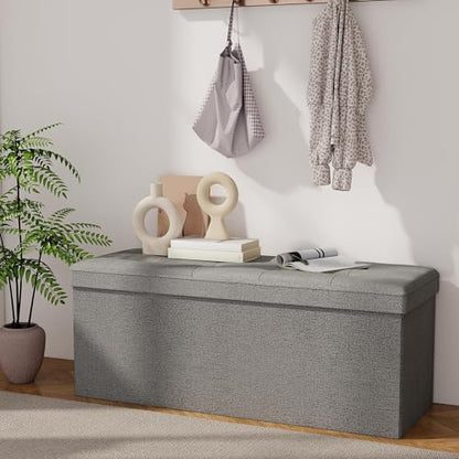 43.5" Folding Storage Ottoman Bench,Rectangle Foot Rest Stool for Living Room and Bedroom Holds 660 lbs,Light Gray - color: Light Gray-43.5"