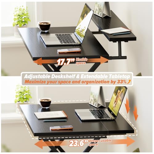 WOHOMO Folding Computer Desk with Monitor Stand, Adjustable Height, Black | Foldable Table Small Office Desk for Bedroom, Space Saving Desk for Home Office, Easy Assembly - color: Black