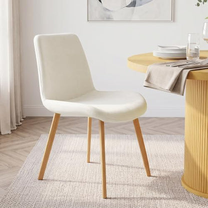 HIPIHOM Dining Chairs Set of 4, Mid-Century Modern Fabric Kitchen Chairs | Curved Backrest for Comfort, High-Density Sponge Padded Seat, Heat and Stain Resistant Surface, Sturdy Wood-Grain Metal Legs - color: Beige Chairs Set of 4