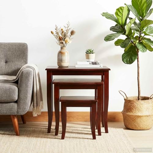 3 pcs Wooden Nesting Side Tables, Space Saving Design Stacking Side Table for Living Room Bedroom, Brown,-226 - color: Brown