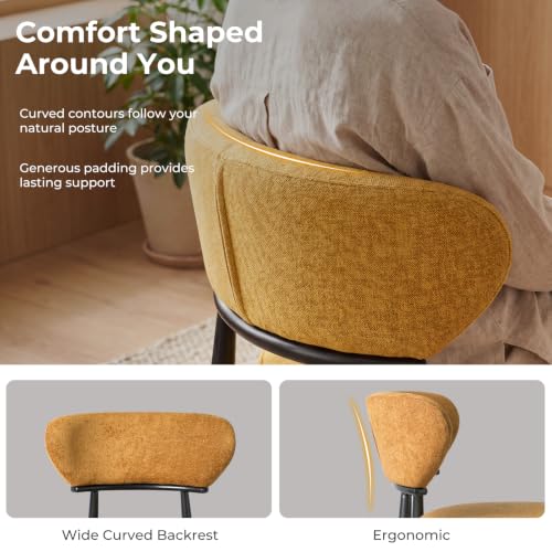 Dining Chairs Set of 2, Modern Upholstered Fabric Dining Chairs | Thick Cushioned Seat & Curved Back, Polyester Fabric, Sturdy Black Metal Legs for Kitchen & Living Room, Brownish yellow - color: Brownish Yellow, size: Set of 2