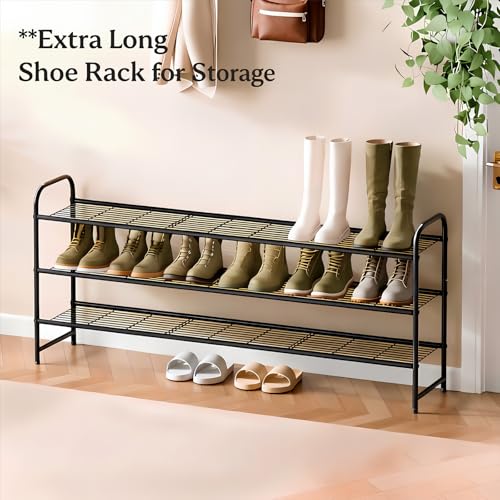 Ekisemio 3-Tier Long Metal Shoe Rack, Wide Stackable Shoe Organizer for Closet & Entryway, with Sturdy Wire Grid Storage Shelf for Bedroom, Black - size: 11.5"D x 43"W x 23.25"H