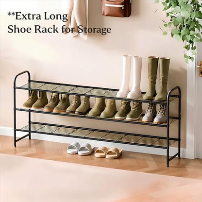 Ekisemio 3-Tier Long Metal Shoe Rack, Wide Stackable Shoe Organizer for Closet & Entryway, with Sturdy Wire Grid Storage Shelf for Bedroom, Black - size: 11.5"D x 43"W x 23.25"H