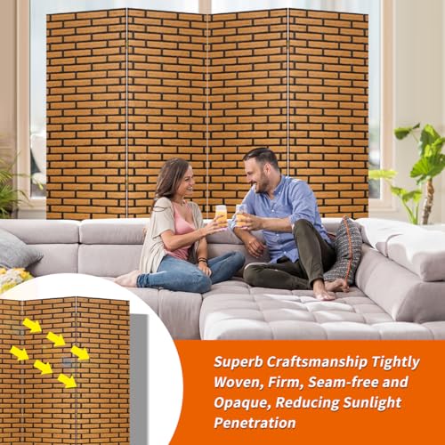 BLKMTY Room Divider, 6ft Folding Privacy Screens, Wall Divider Portable Room Seperating Freestanding Wood Screen, 4 Panels Hand-Woven Design Screen Double Hinged Dividers for Bedroom, Brick - color: Brick