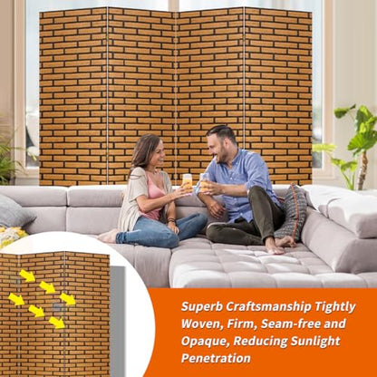 BLKMTY Room Divider, 6ft Folding Privacy Screens, Wall Divider Portable Room Seperating Freestanding Wood Screen, 4 Panels Hand-Woven Design Screen Double Hinged Dividers for Bedroom, Brick - color: Brick