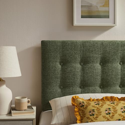 Modway Emily Twin Size Fabric Headboard in Foliage - Linen-Like Upholstery with Button Tufting and 7 Adjustable Height Positions - color: Foliage, size: Twin