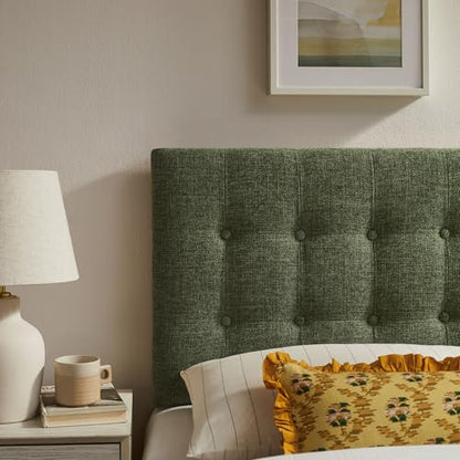 Modway Emily Twin Size Fabric Headboard in Foliage - Linen-Like Upholstery with Button Tufting and 7 Adjustable Height Positions - color: Foliage, size: Twin